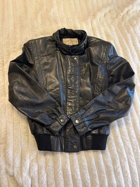 Bert Paley Vintage Leather Bomber Jacket with shoulder pads